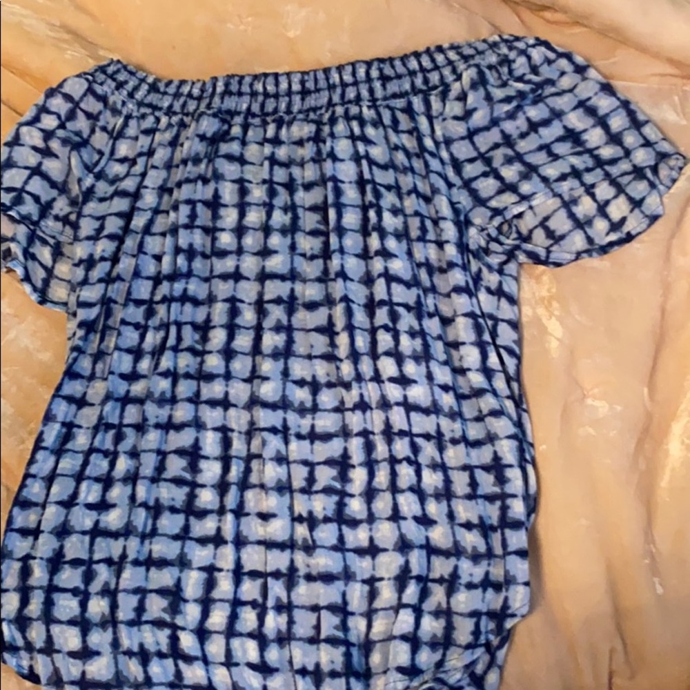 blue top off the shoulder